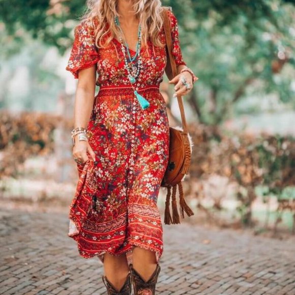 Free People Lennon Dress Boho Style Maxi Floral Print Coral Red NWT NEW Size XS - Picture 2 of 11